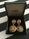 Authentic Chanel Vintage Gold Logo Clip On Earrings Coco Cc Drop Hce082