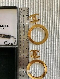 Authentic CHANEL Vintage Gold Logo Clip pierced/on Drop Earrings