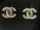 Authentic Chanel 2019 Cc Logo Crystal Gold Tone Brass Earrings Studs Aged Finish