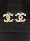 Authentic Chanel Cc Logo Crystal Gold Tone Brass Earrings Studs