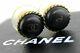 Authentic Chanel Cc-logo Black Round Rubber Grip Hook On Earrings France Vintage