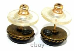 Authentic Chanel CC-logo Black Round Rubber Grip Hook On Earrings France Vintage