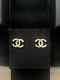 Authentic Chanel Classic Cc Logo Crystal Gold Tone Earrings Studs
