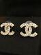 Authentic Chanel Classic Cc Logo Crystal Gold Tone Earrings Studs