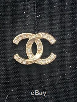 Authentic Chanel Classic CC Logo Crystal gold Tone Earrings Studs