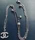 Authentic Chanel Silvert Pendant(0.6wide)adjustable Chain(16- 22long)necklace