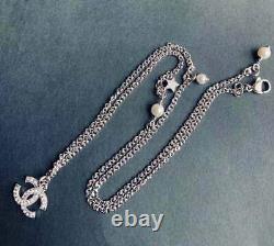 Authentic Chanel SilverT Pendant(0.6wide)Adjustable Chain(16- 22long)Necklace