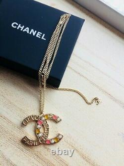 Authentic Chanel Vintage CC Crystal CC Pendant Chain Necklace