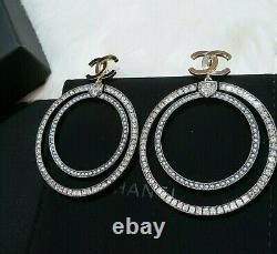 Authentic Chanel earrings CC logo RARE Large Dangle Drop Earrings 2 Tone