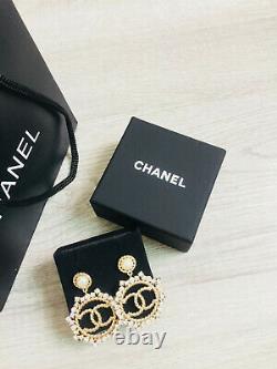 Authentic Chanel earrings CC logo hoop dangle RARE Round