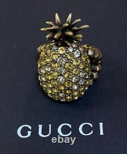 Authentic GUCCI Crystal Studded Pineapple Cocktail Ring sz M