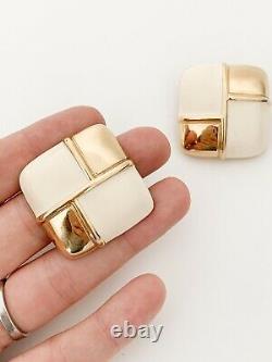 Authentic Givenchy Vintage Gold Tone Square Enamel Earrings Excellent Beautiful
