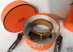Authentic Hermes Beautiful Epsom Leather Bracelet Yellow / Gold Wide Bangle