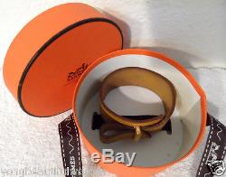 Authentic Hermes Beautiful Epsom Leather Bracelet Yellow / Gold Wide Bangle