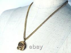 Authentic MCM Vintage Gold Tone Chain Accessories Necklace Logo Floral Pendant