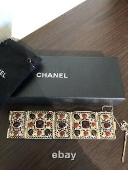 Authentic New CHANEL RUNWAY Cuff Bracelet Gripoix Glass Gold Plated
