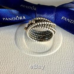 Authentic Pandora Silver 14k Gold Diamond Entangled Beauty Ring Size 54 #190242D