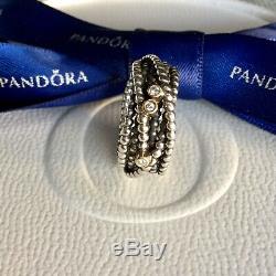 Authentic Pandora Silver 14k Gold Diamond Entangled Beauty Ring Size 54 #190242D