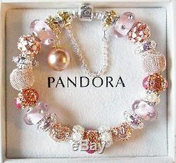 Authentic Pandora Sterling Silver 8.3 Charm Bracelet ROSE GOLD FABERGE BEADS