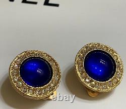 Authentic Vintage Chanel 1982 Blue Gripoix Glass Earrings Gold Plated