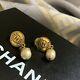 Authentic Vintage Chanel Logo, Pearl, Dangle Clip On Earrings Gold Plated