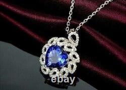 Awesome 3Ct Heart Cut Simulated Sapphire Women's Pendant 14K White Gold Plated