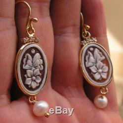 BEAUTIFUL ANTIQUE STYLE SHELL CAMEO EARRINGS ITALY Natural Shell Pearl