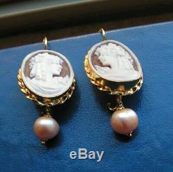 BEAUTIFUL ANTIQUE STYLE SHELL CAMEO EARRINGS ITALY Natural Shell Pearl