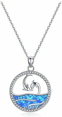 BEAUTIFUL Opal Necklace for Women DOLPHIN Necklace Sterling Silver Chain Pendant
