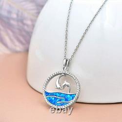BEAUTIFUL Opal Necklace for Women DOLPHIN Necklace Sterling Silver Chain Pendant