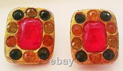 BEAUTIFUL VINTAGE FRENCH 80's NON PIERCED CLIP ON KALINGER MULTI COLOR EARRINGS