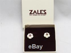 BEAUTIFUL ZALES FLOWER EARRINGS With 14K GOLD, MOTHER OF PEARL & AMETHYST STONE