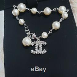 Beautiful 00V Authentic CHANEL Classic CC Silver Pearl Crystal Bracelet