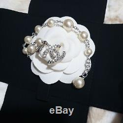 Beautiful 00V Authentic CHANEL Classic CC Silver Pearl Crystal Bracelet