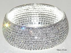 Beautiful 10 Row Silver Diamante Crystal Bangle Diamonte Bracelet