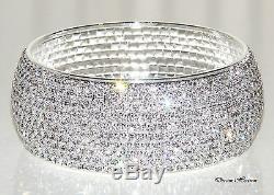 Beautiful 10 Row Silver Diamante Crystal Bangle Diamonte Bracelet