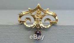 Beautiful 14K Gold Amethyst Seed Pearl Victorian Style Pin