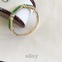 Beautiful 14K Yellow Gold Diamonds Jade Bangle Bracelet 52 MM B130