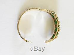 Beautiful 14K Yellow Gold Hinged Jade Bangle Bracelet B107 53 Mm
