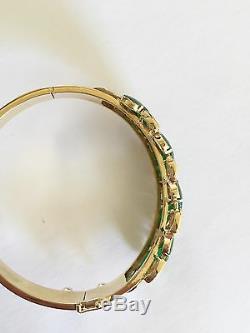 Beautiful 14K Yellow Gold Hinged Jade Bangle Bracelet B107 53 Mm