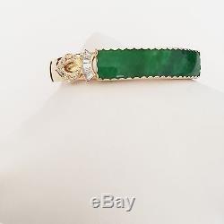 Beautiful 14K Yellow Gold Hinged Jade Bangle Bracelet B89 54 x 49 mm