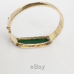 Beautiful 14K Yellow Gold Jade Bangle Bracelet 54 MM B73
