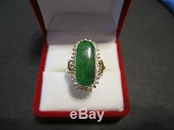 Beautiful 14K Yellow Gold Jade and Czs Ring size 6 1/4