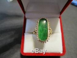 Beautiful 14K Yellow Gold Jade and Czs Ring size 6 1/4