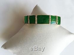 Beautiful 14K Yellow Gold Square Jade Bangle Bracelet 55 MM B49