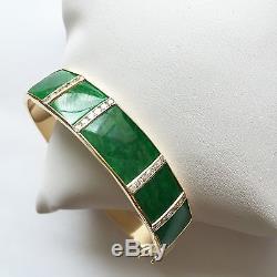 Beautiful 14K Yellow Gold Square Jade Bangle Bracelet 55 MM B49