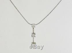 Beautiful 14k White Gold 3-stone Drop Pendant With 16-1/8 Chain 2.9g
