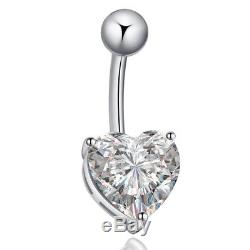 Beautiful 14k White Gold Over 3Ct Diamond Love Heart Belly Navel Button Ring