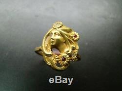 Beautiful 14k gold Art Nouveau style ring with genuine diamonds and rubies