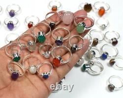 Beautiful 200 Pieces Natural Mix Gemstone Silver Plated Designer Ring Jewelry